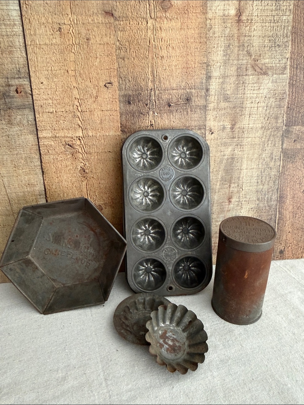 Vintage Primitive Metal Baking Molds and Food Tins- Rustic Set